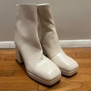 H&M Square Toed Cream Boots